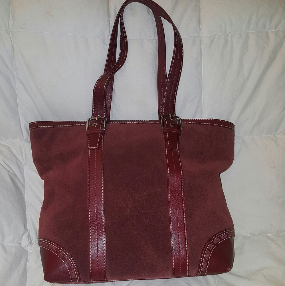 Coach F11211 Burgundy Suede Leather Women's Tote